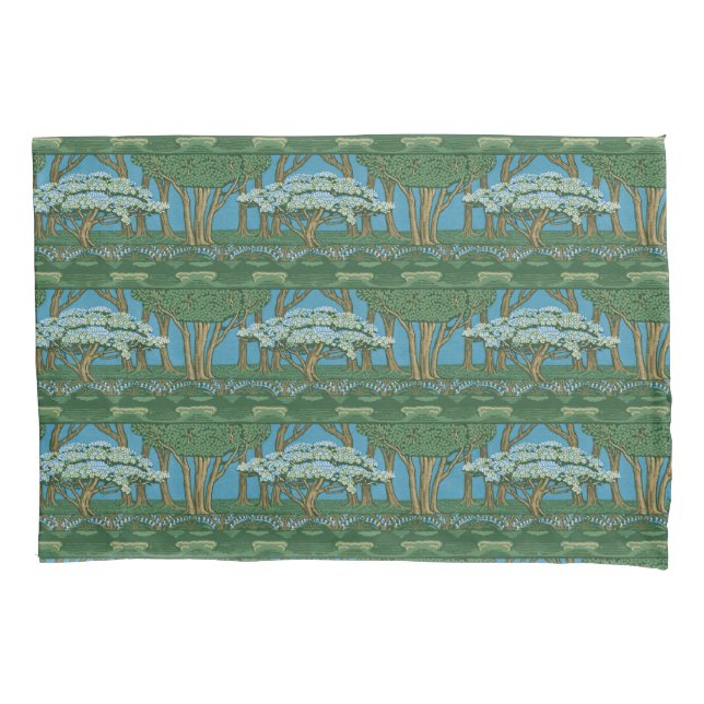 Walter Crane May Tree Wallpaper Green Blue Pillowcase (Front)