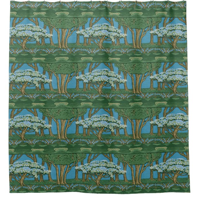 Walter Crane May Tree Wallpaper Green Blue Shower Curtain (Front)