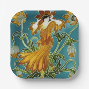 Walter Crane Orange Tulip Art Nouveau Floral Paper Plate