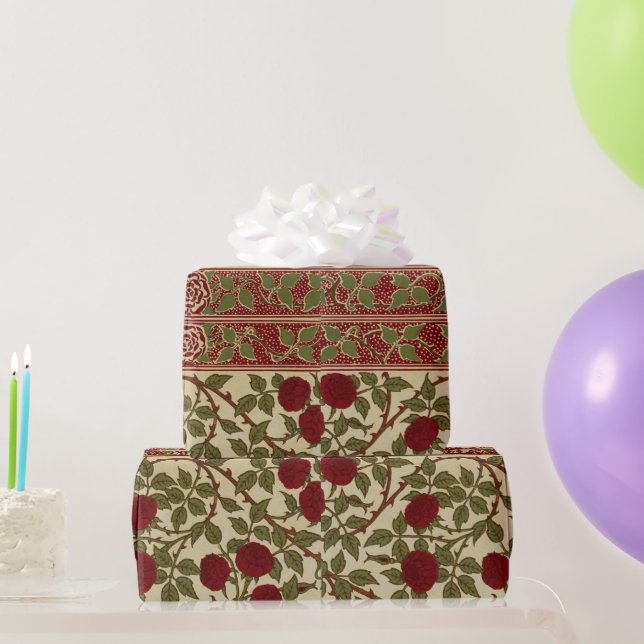 Walter Crane Red Roses with Thorned Stems Wrapping Paper (Party Gifts)