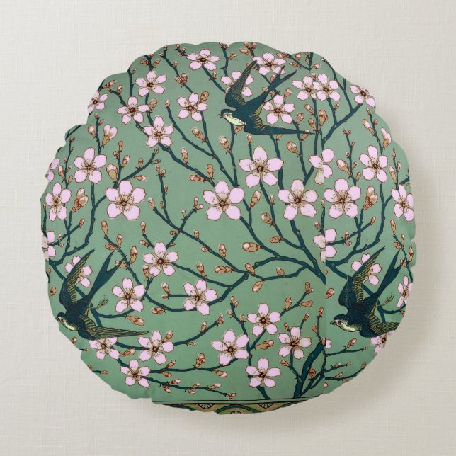 Walter Crane Swallows and Almonds Round Cushion (Front)