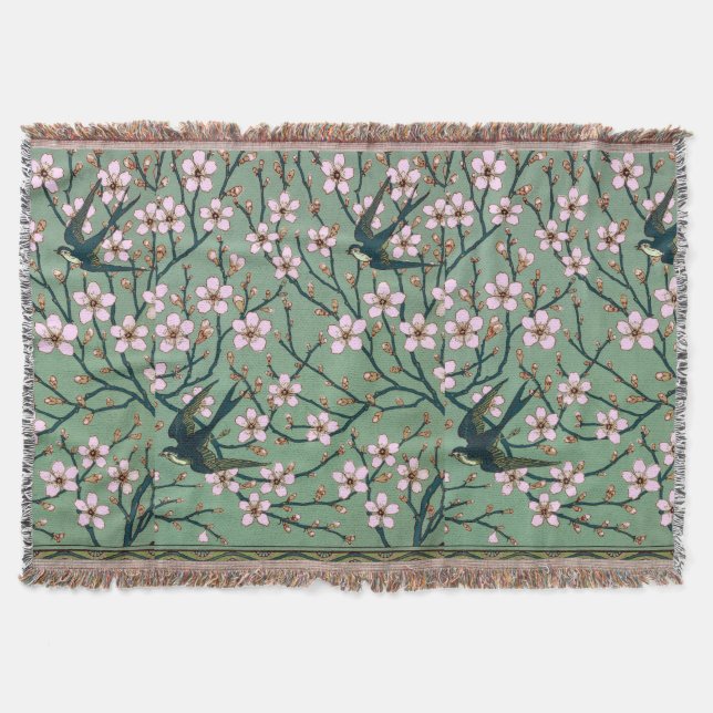 Walter Crane Swallows and Almonds Throw Blanket (Front)
