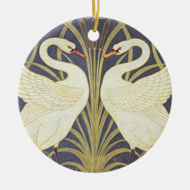 Walter Crane Swan, Rush And Iris Art Nouveau Ceramic Tree Decoration (Front)