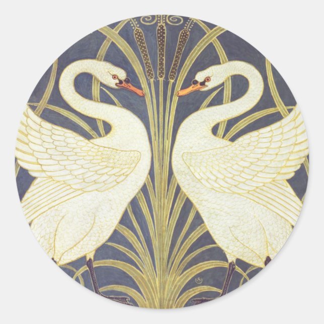Walter Crane Swan, Rush And Iris Art Nouveau Classic Round Sticker (Front)