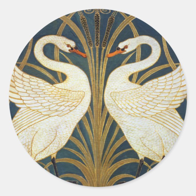 Walter Crane - Swan, Rush And Iris Art Nouveau Classic Round Sticker (Front)