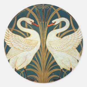 Walter Crane Swan, Rush And Iris Art Nouveau Classic Round Sticker