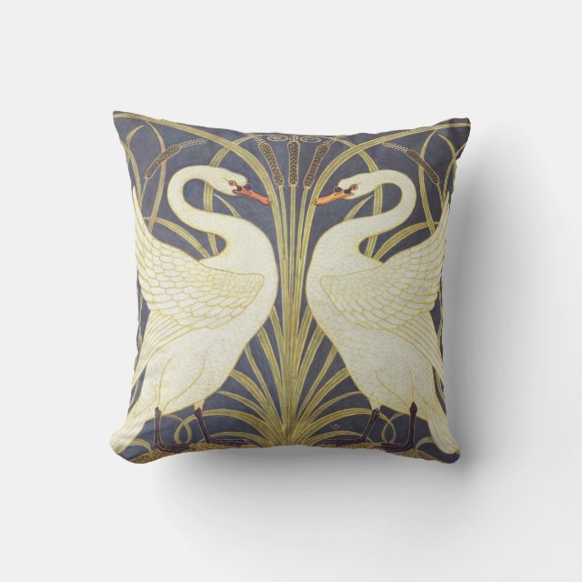 Walter Crane Swan, Rush And Iris Art Nouveau Cushion (Front)