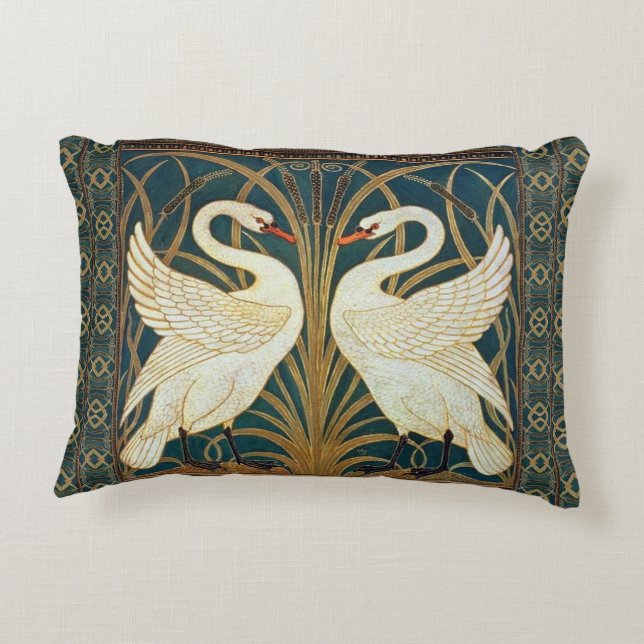 Walter Crane Swan, Rush And Iris Art Nouveau  Decorative Cushion (Back)