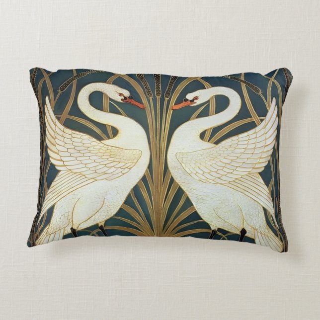 Walter Crane Swan, Rush And Iris Art Nouveau  Decorative Cushion (Back)