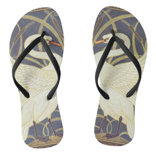 Walter Crane Swan, Rush And Iris Art Nouveau Flip Flops