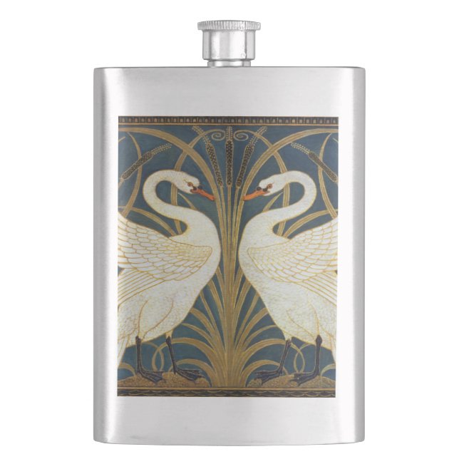 Walter Crane - Swan, Rush And Iris Art Nouveau Hip Flask (Front)