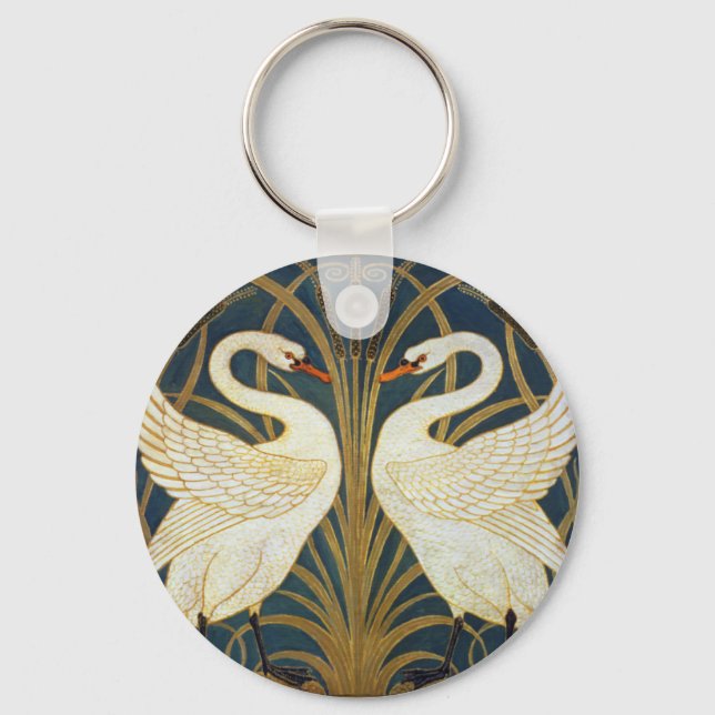 Walter Crane - Swan, Rush And Iris Art Nouveau Key Ring (Front)