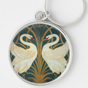 Walter Crane Swan, Rush And Iris Art Nouveau Key Ring
