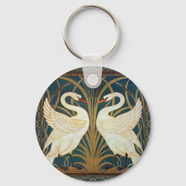 Walter Crane Swan, Rush And Iris Art Nouveau Key Ring (Front)