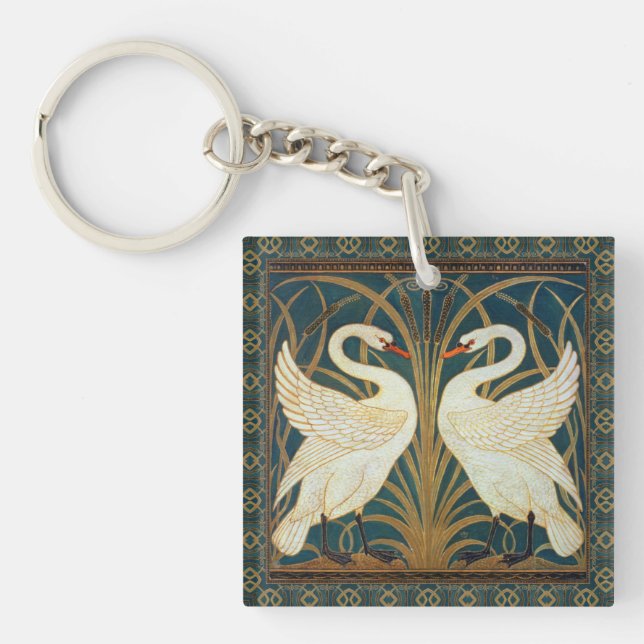 Walter Crane Swan, Rush And Iris Art Nouveau Key Ring (Front)