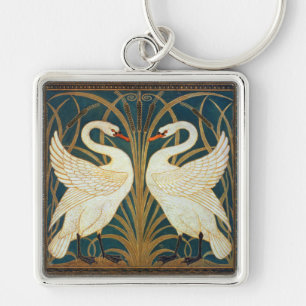 Walter Crane Swan, Rush And Iris Art Nouveau Key Ring