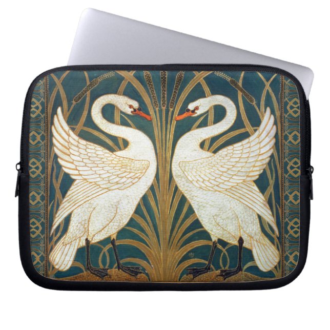 Walter Crane Swan, Rush And Iris Art Nouveau Laptop Sleeve (Front)
