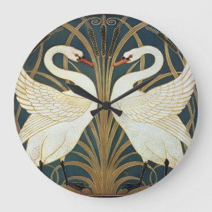 Walter Crane Swan, Rush And Iris Art Nouveau  Large Clock