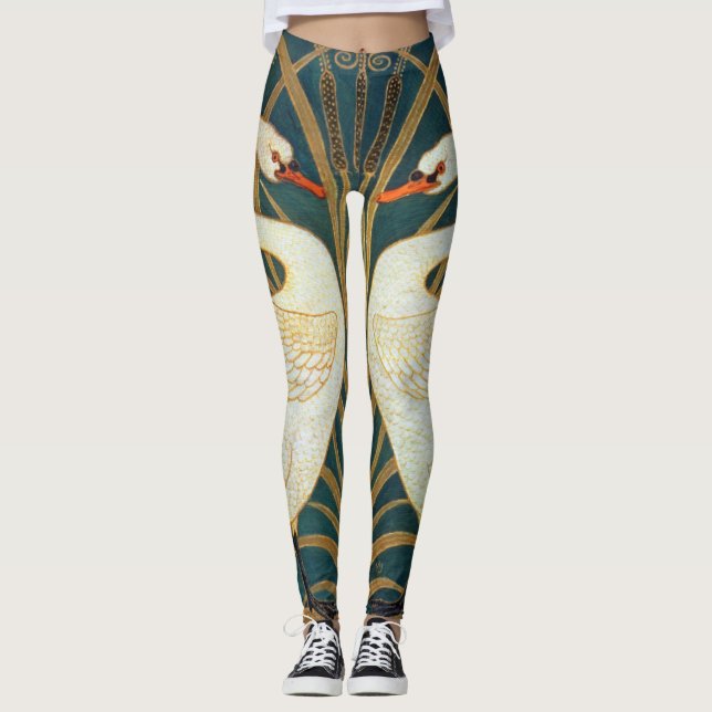 Walter Crane Swan, Rush And Iris Art Nouveau Leggings (Front)