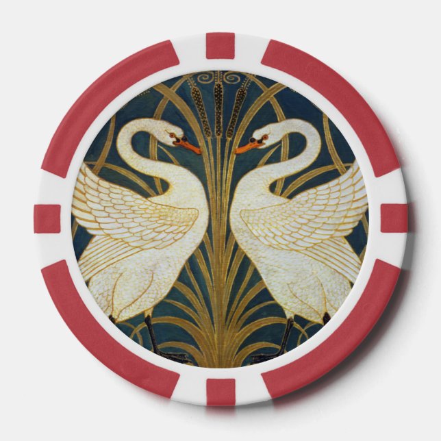 Walter Crane - Swan, Rush And Iris Art Nouveau Poker Chips (Front)