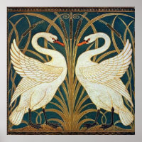 Walter Crane Swan, Rush And Iris Art Nouveau 