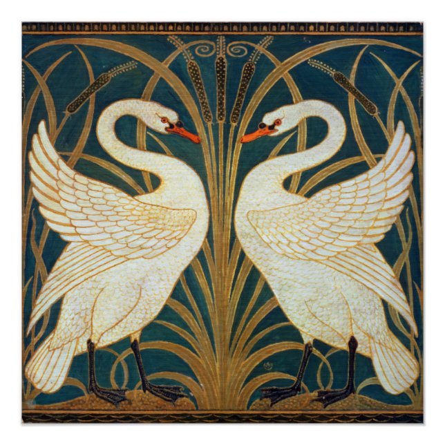 Walter Crane Swan, Rush And Iris Art Nouveau Poster (Front)
