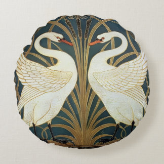 Walter Crane Swan, Rush And Iris Art Nouveau Round Cushion