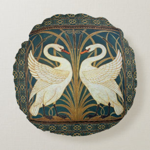 Walter Crane Swan, Rush And Iris Art Nouveau  Round Cushion