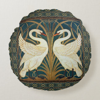 Walter Crane Swan, Rush And Iris Art Nouveau Round Cushion