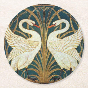 Walter Crane Swan, Rush And Iris Art Nouveau  Round Paper Coaster