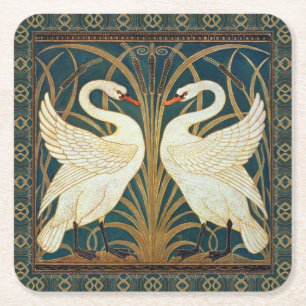 Walter Crane Swan, Rush And Iris Art Nouveau  Square Paper Coaster