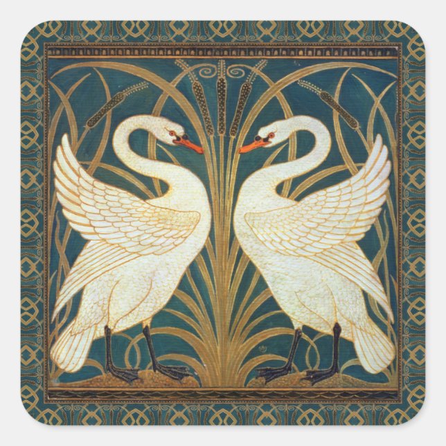 Walter Crane Swan, Rush And Iris Art Nouveau Square Sticker (Front)