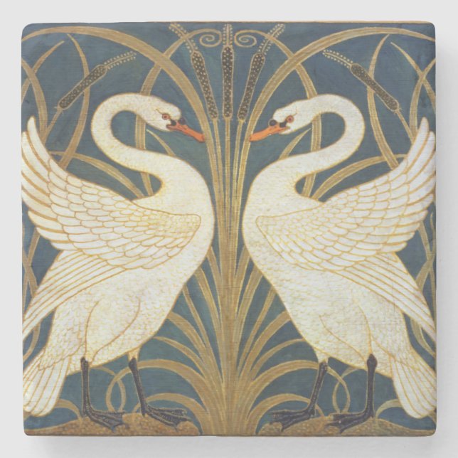 Walter Crane - Swan, Rush And Iris Art Nouveau Stone Coaster (Front)