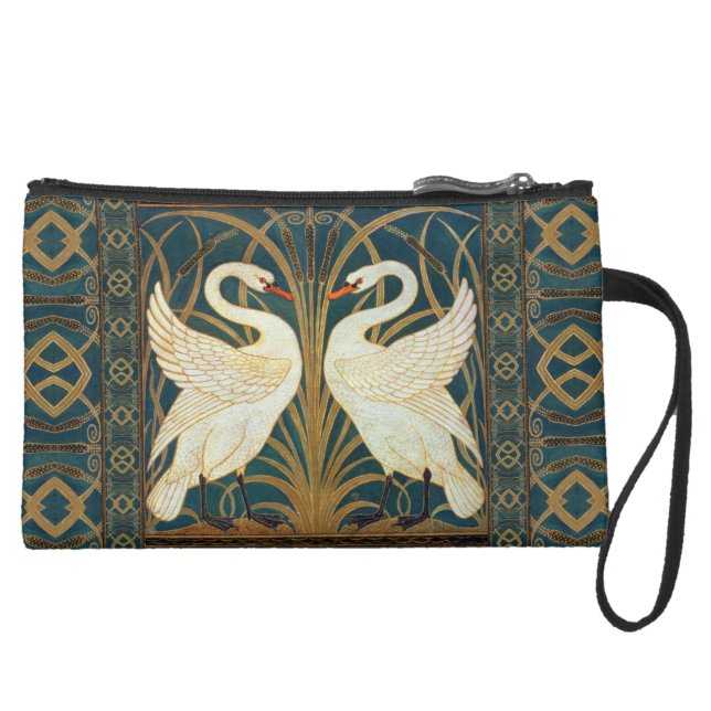 Walter Crane Swan, Rush And Iris Art Nouveau Suede Wristlet (Front)