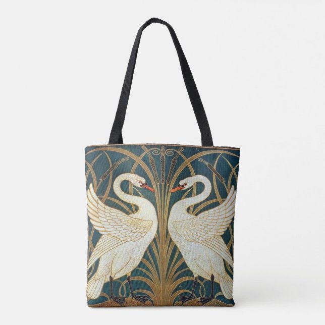 Walter Crane Swan, Rush And Iris Art Nouveau  Tote Bag (Back)