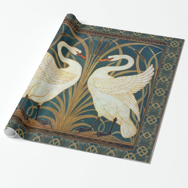 Walter Crane Swan, Rush And Iris Art Nouveau Wrapping Paper (Unrolled)