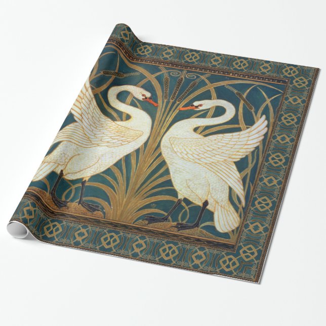 Walter Crane Swan, Rush And Iris Art Nouveau Wrapping Paper (Unrolled)