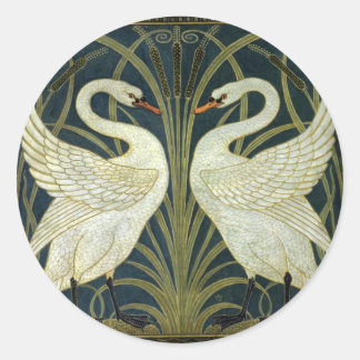 Walter Crane Swan & Rush and Iris Victorian Classic Round Sticker
