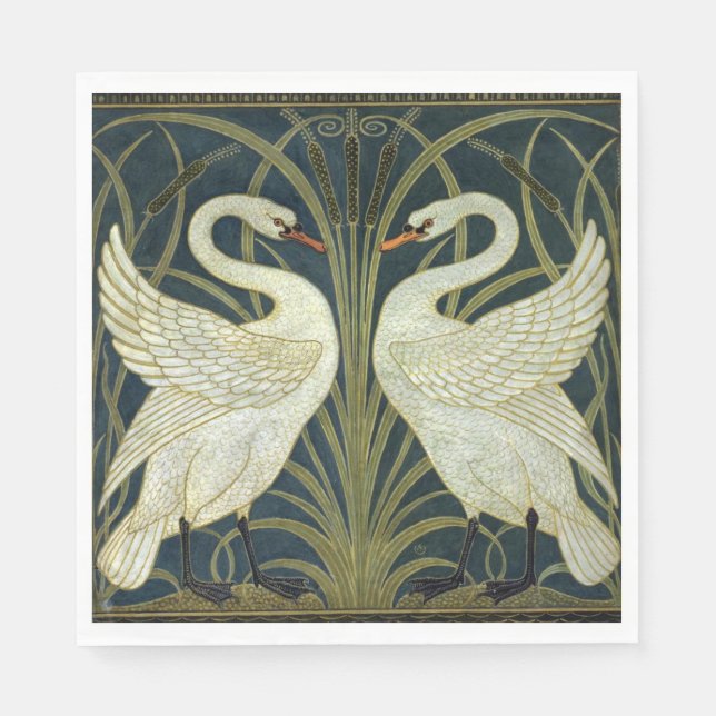 Walter Crane Swan & Rush and Iris Victorian  Napkin (Front)