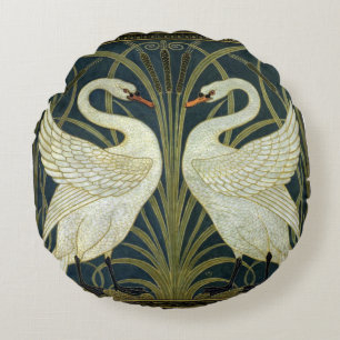 Walter Crane Swan & Rush and Iris Victorian  Round Cushion