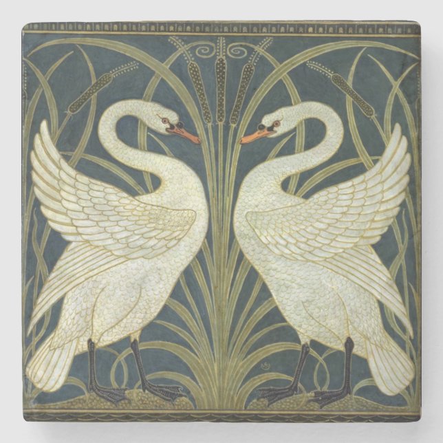 Walter Crane Swan & Rush and Iris Victorian  Stone Coaster (Front)