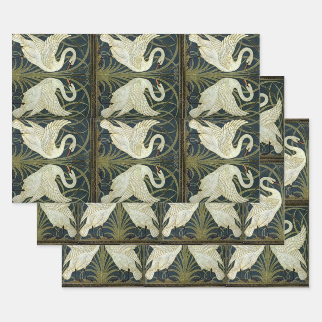 Walter Crane Swan & Rush and Iris Victorian  Wrapping Paper Sheet (Set)