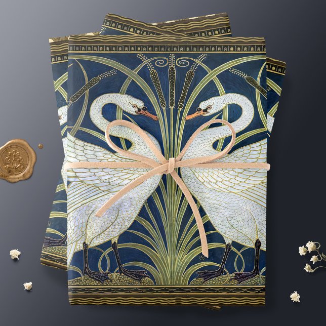 Walter Crane Two Swans Art Nouveau Vintage Decor Wrapping Paper Sheet (Creator Uploaded)