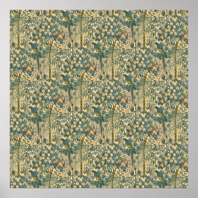 Walter Crane - Vintage Art Nouveau Macaw Pattern Poster (Front)