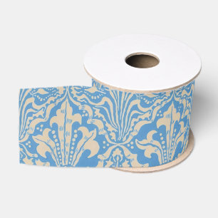 Walter Crane Vintage Blue Seed and Flower Art Grosgrain Ribbon