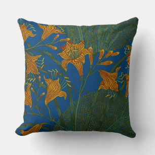 Walter Crane Vintage Day Lily Floral Pattern Cushion