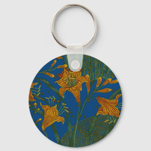 Walter Crane Vintage Day Lily Floral Pattern Key Ring