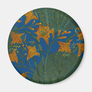 Walter Crane Vintage Day Lily Floral Pattern Magnet