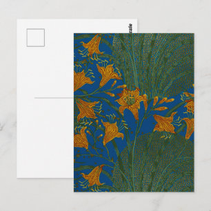 Walter Crane Vintage Day Lily Floral Pattern Postcard