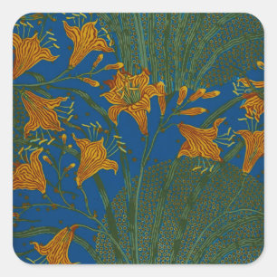 Walter Crane Vintage Day Lily Floral Pattern Square Sticker